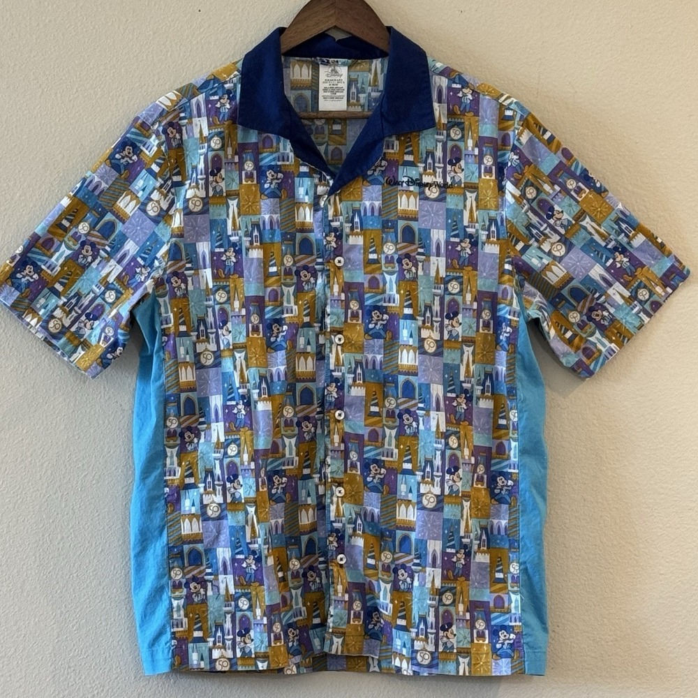 Disney World 50th Anniversary Mickey Castle Bowling Camp Shirt Mens 2XL